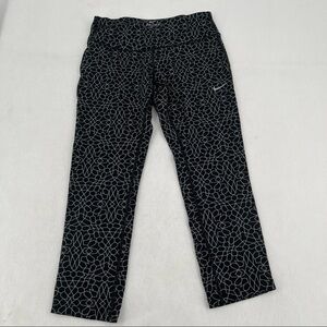 NIKE Women’s Dri-Fit Running Training Capri Pant Black/White Starglass sz: Small